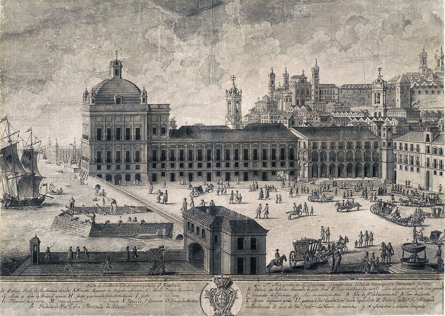 Vista de Lisboa en se reprezenta o Palacio de Sª Magestade Fedilissima conforme estava na vespara d terumoto de 1755<br>ZUZARTE, Francisco