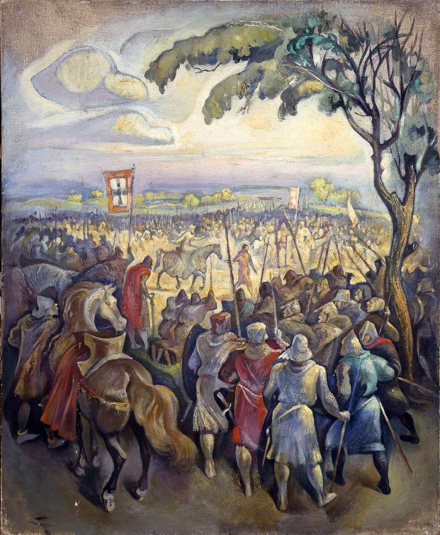 A Rainha Santa Isabel de Aragão no Campo da Batalha de Alvalade<br>BARATA, Jaime Martins (1899-1970)